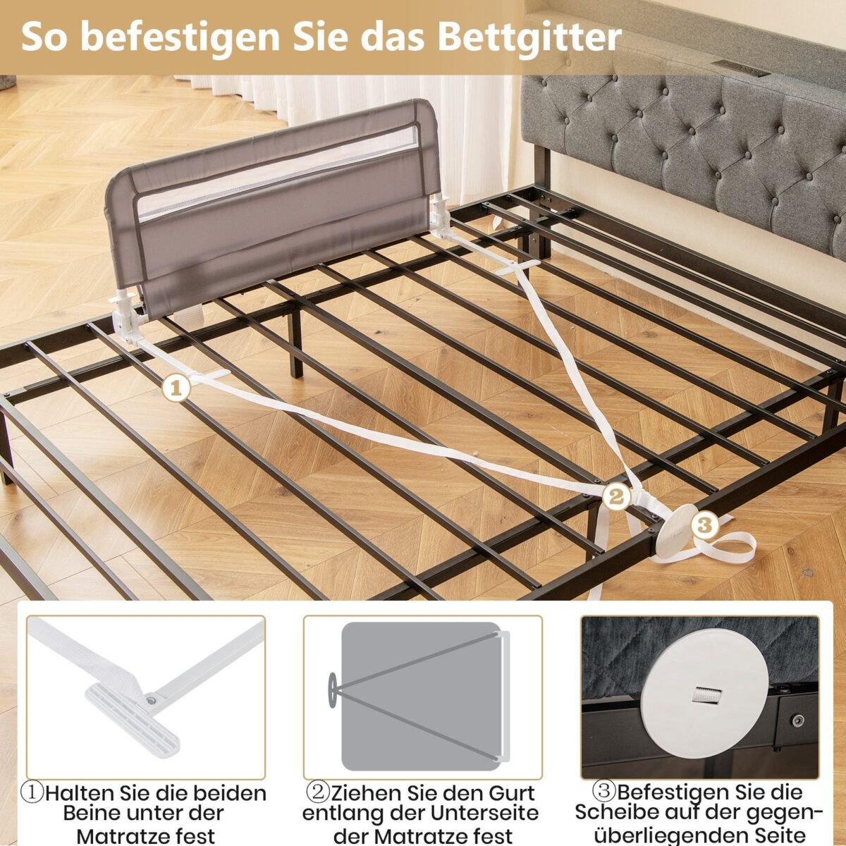 Saugos lovos apsaugas suaugusiems 100 cm sulankstomas (Pilka)