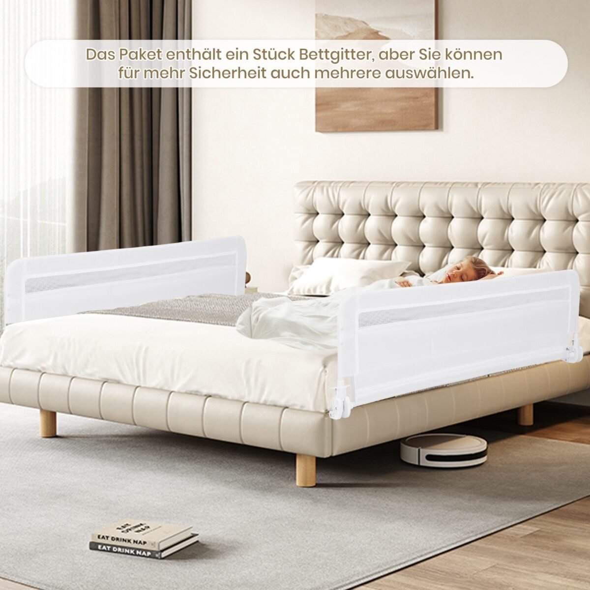 Saugos lovos barjeras vaikams 120 cm sulankstomas (Balta)