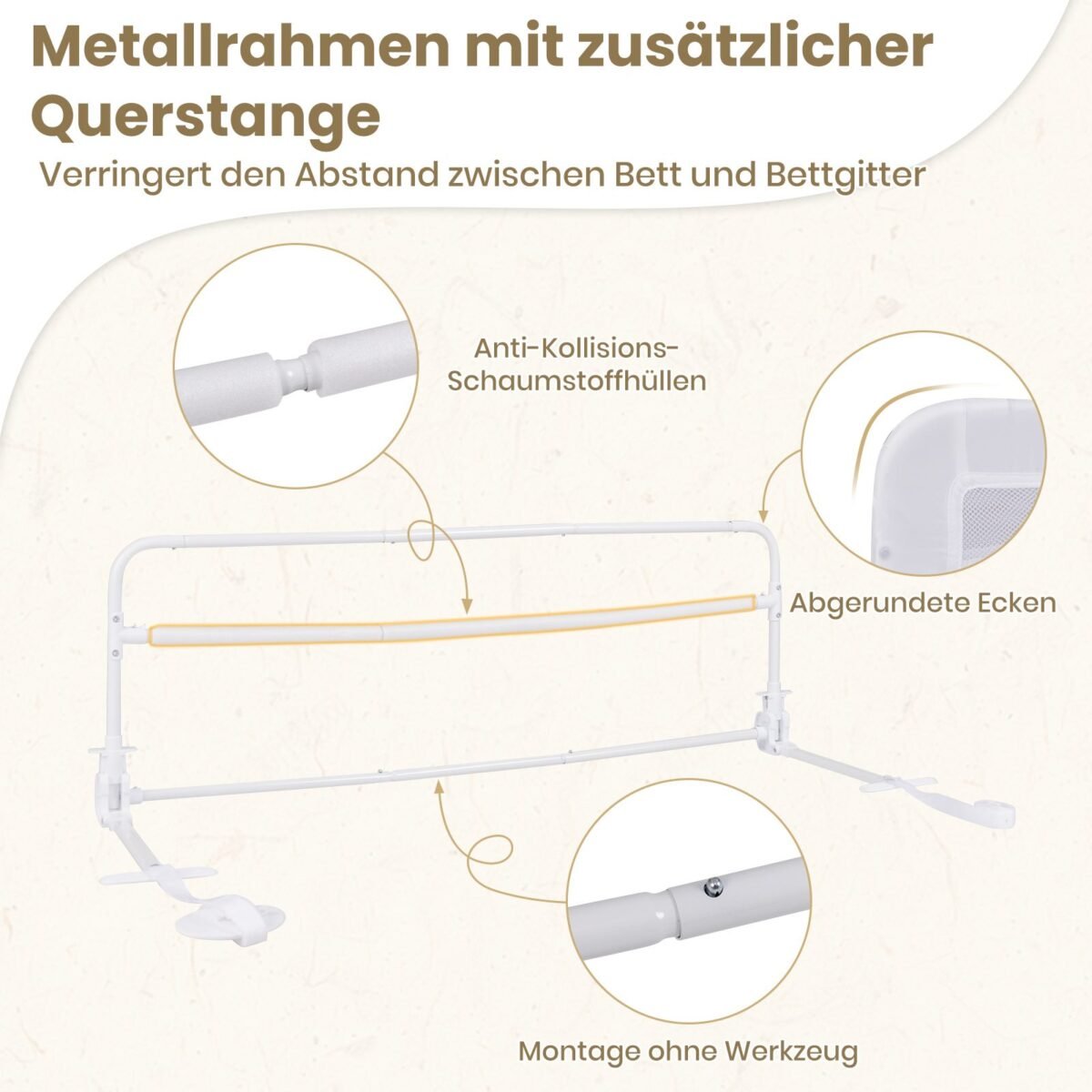 Saugos lovos barjeras vaikams 120 cm sulankstomas (Balta)