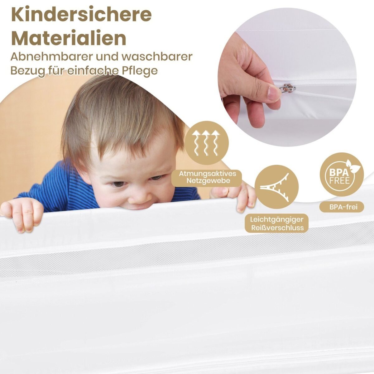 Saugos lovos barjeras vaikams 120 cm sulankstomas (Balta)