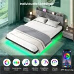 Moderni platforminė lova su LED apšvietimu ir integruota įkrovimo stotele 160x200 cm (Pilka)