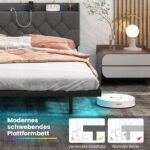 Moderni platforminė lova su LED apšvietimu ir integruota įkrovimo stotele 160x200 cm (Pilka)