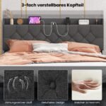 Moderni platforminė lova su LED apšvietimu ir integruota įkrovimo stotele 160x200 cm (Pilka)