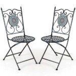 Sulankstomas sodo kėdžių komplektas su metaliniu rėmu ir mozaikiniu dizainu (Juoda)