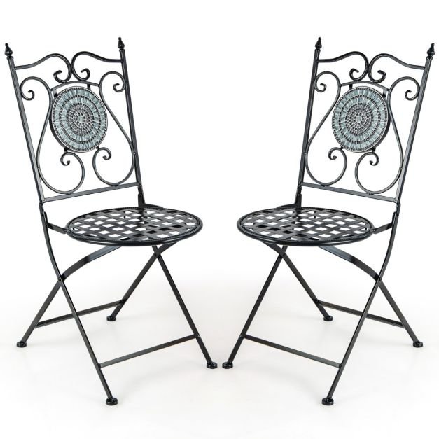 bistrost_hle-np11250-2_1_ Sulankstomas sodo kėdžių komplektas su metaliniu rėmu ir mozaikiniu dizainu (Juoda)