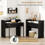 Ištraukiamasis rašomasis stalas su dviem stalčiais ir ratukais (Juoda)