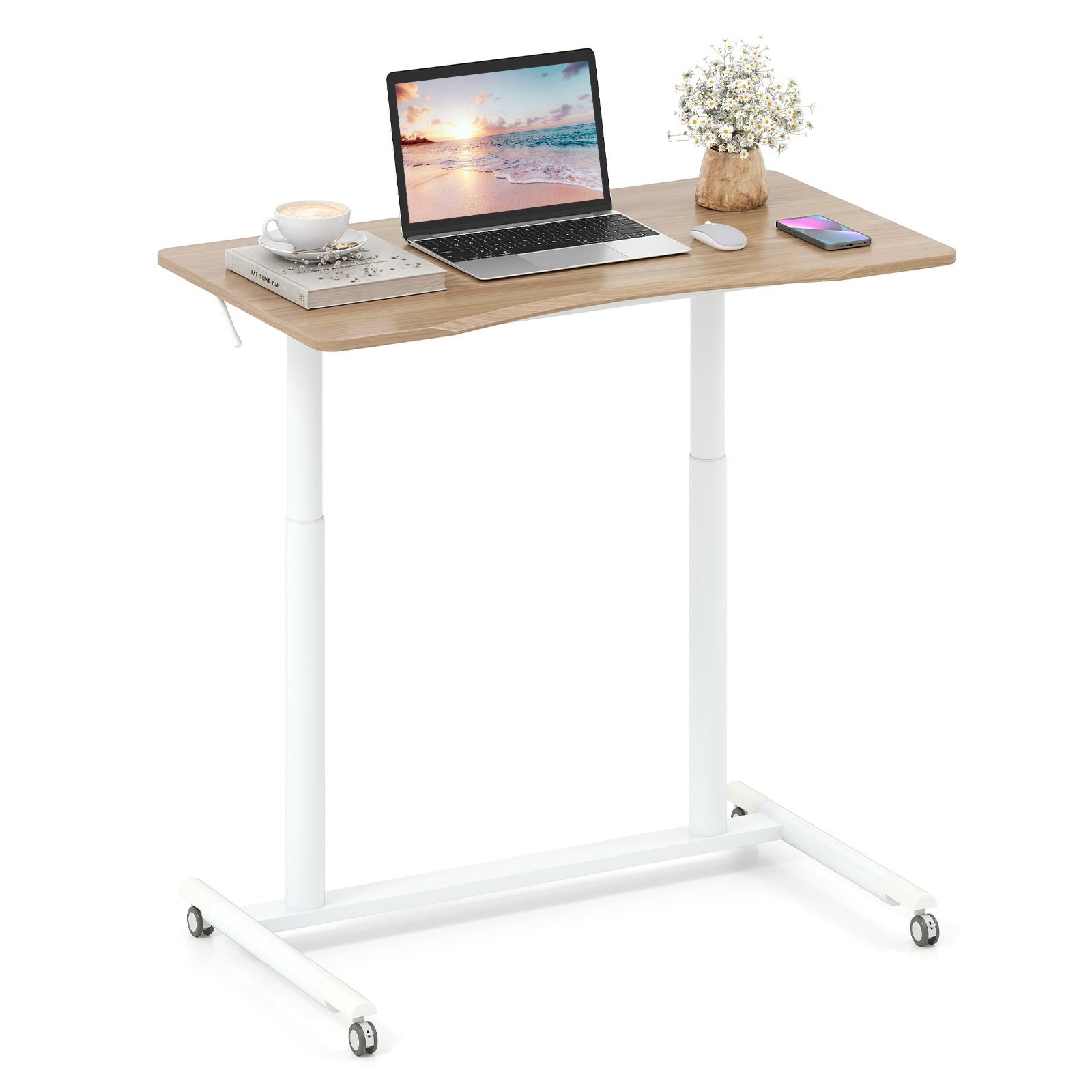 cfrmigerschreibtsichmitrollen70106cmhhenverstellbarercomputertischstehpultnatur_1753426513370_image_2 Reguliuojamo aukščio kampinis stalas su ratukais (Natūrali)
