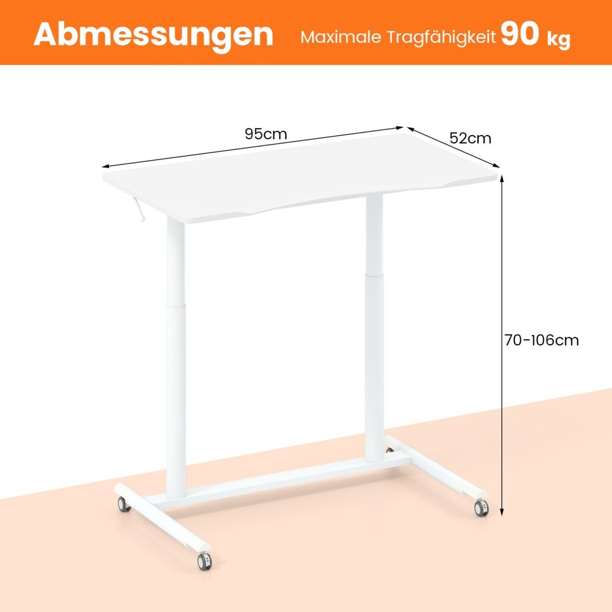 Reguliuojamo aukščio C formos stalas su ratukais (Balta)
