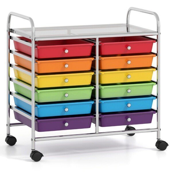 Mobilus vežimėlis su 12 stalčių ir lentyna (Daugiaspalvė)