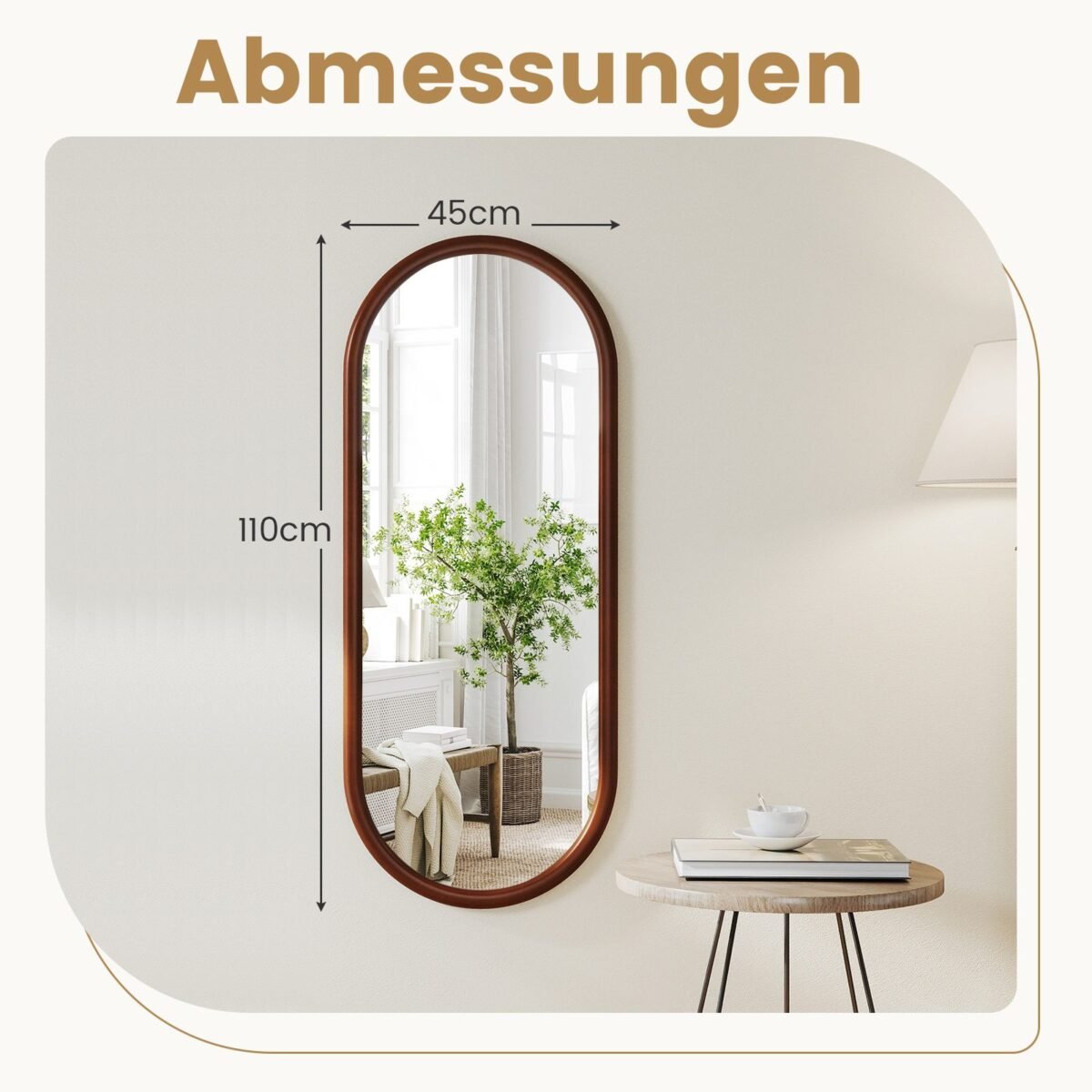 Ovalus sieninis veidrodis su mediniu rėmu 110 x 45 cm (Ruso medžio)