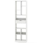 Aukšta 180 cm knygų lentyna su stalčiumi (Balta)