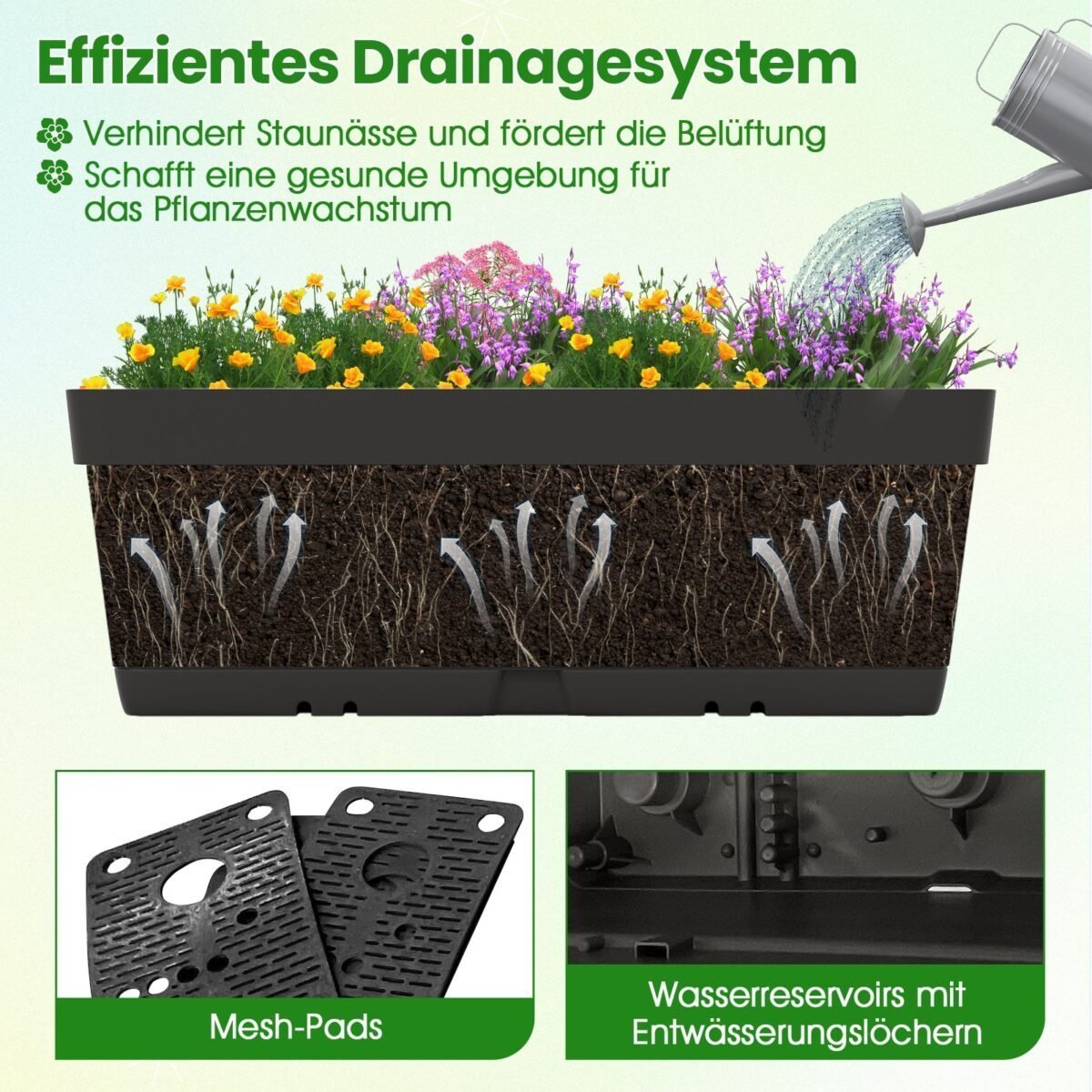 Vertikalus daugiasluoksnis gėlynų komplektas su drenažu (Juoda)