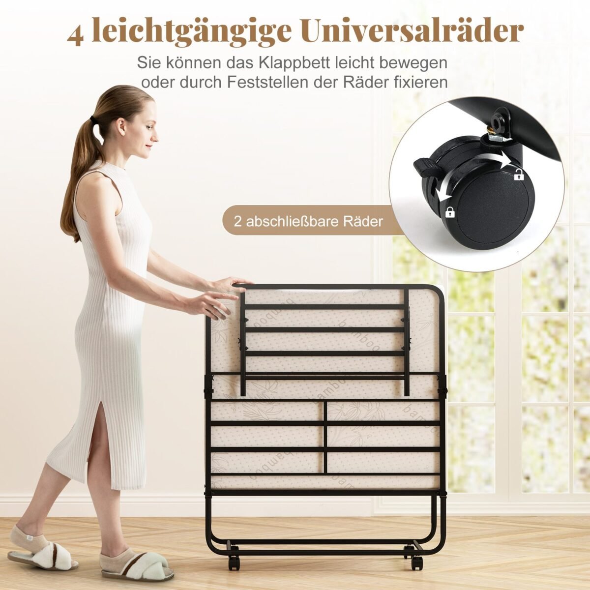 Sulankstoma lova su čiužiniu 190x90 cm (Balta)