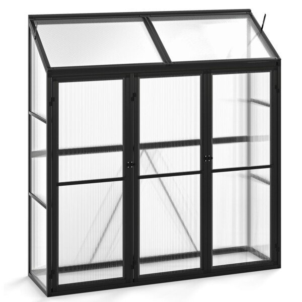 Tvirtas pramoninis šiltnamis su stoglangiu 180 x 52 x 190 cm (Juoda)