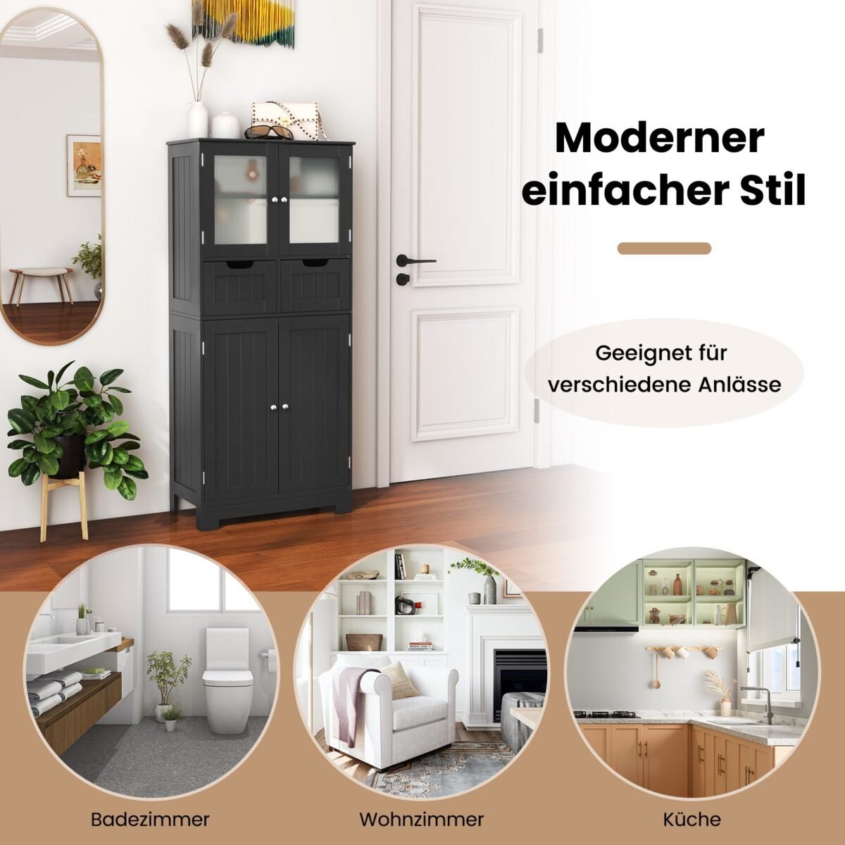 Vonios spintelė su keturiomis durelėmis ir dviem stalčiais (Juoda)