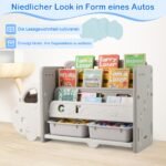 Vaikiška lentyna žaislams ir knygoms automobiliuko dizaino (Pilka)