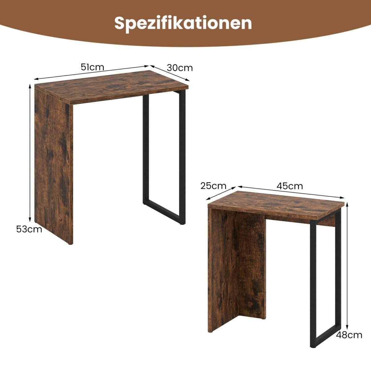 Staliukų komplektas (2 vnt.) su medžio imitacija ir tvirtu metaliniu rėmu (Ruda)