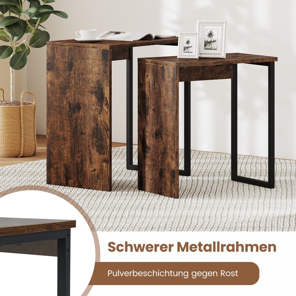 Staliukų komplektas (2 vnt.) su medžio imitacija ir tvirtu metaliniu rėmu (Ruda)