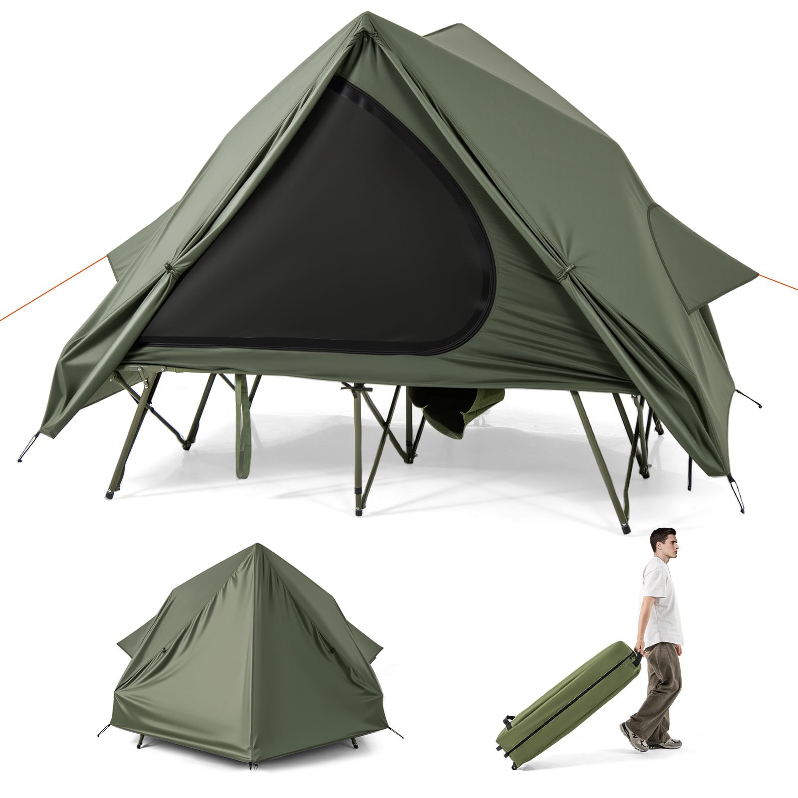 costwayfeldbettmitzeltfr2personencampingbettmitregenschutz2netztrenfensterrolltaschecampingliege300kgtragkraft204x128x161cm_1752126210630_image_2 Nešiojama dvivietė kempingo lova su palapine ir apsauga nuo lietaus (Žalia)