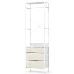 Drabužių kabykla su stalčiais ir trijų pozicijų pakabinimo strypu (Balta)