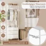 Drabužių kabykla su stalčiais ir trijų pozicijų pakabinimo strypu (Balta)