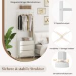 Drabužių kabykla su stalčiais ir trijų pozicijų pakabinimo strypu (Balta)