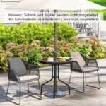 Apvalus bistro stalas su 70 cm skersmens grūdinto stiklo stalviršiu ir skėčio laikikliu (Juoda)