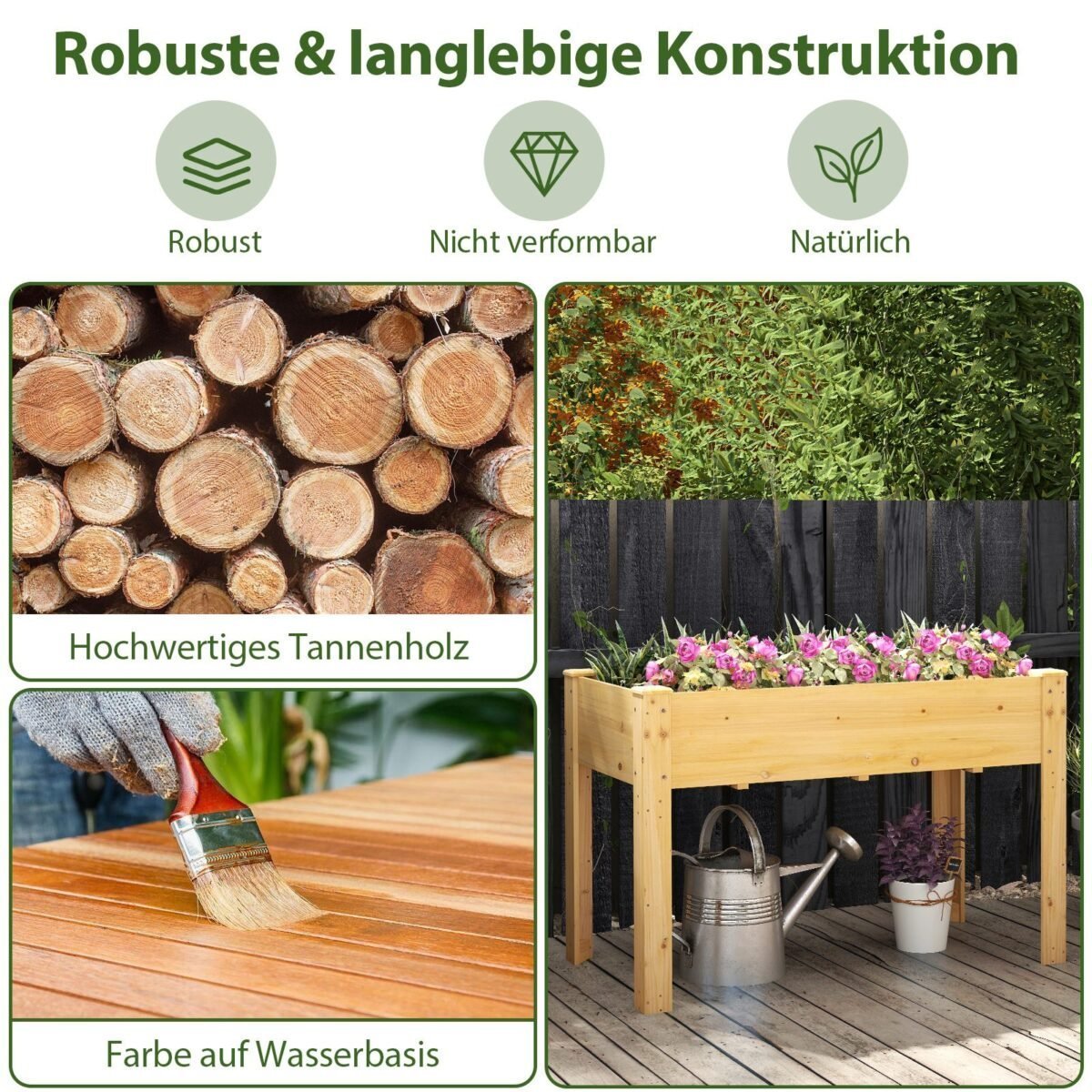 Pakeltas medinis gėlynas/daržo lysvė 120 x 60 x 82 cm (Natūrali)