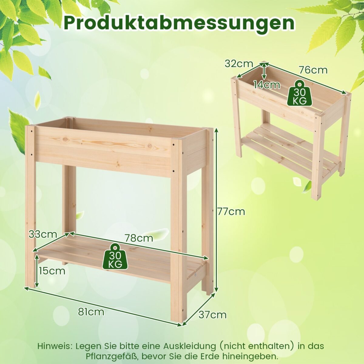 Pakeltas medinės daržo lysvės modulis su lentyna (Natūrali)