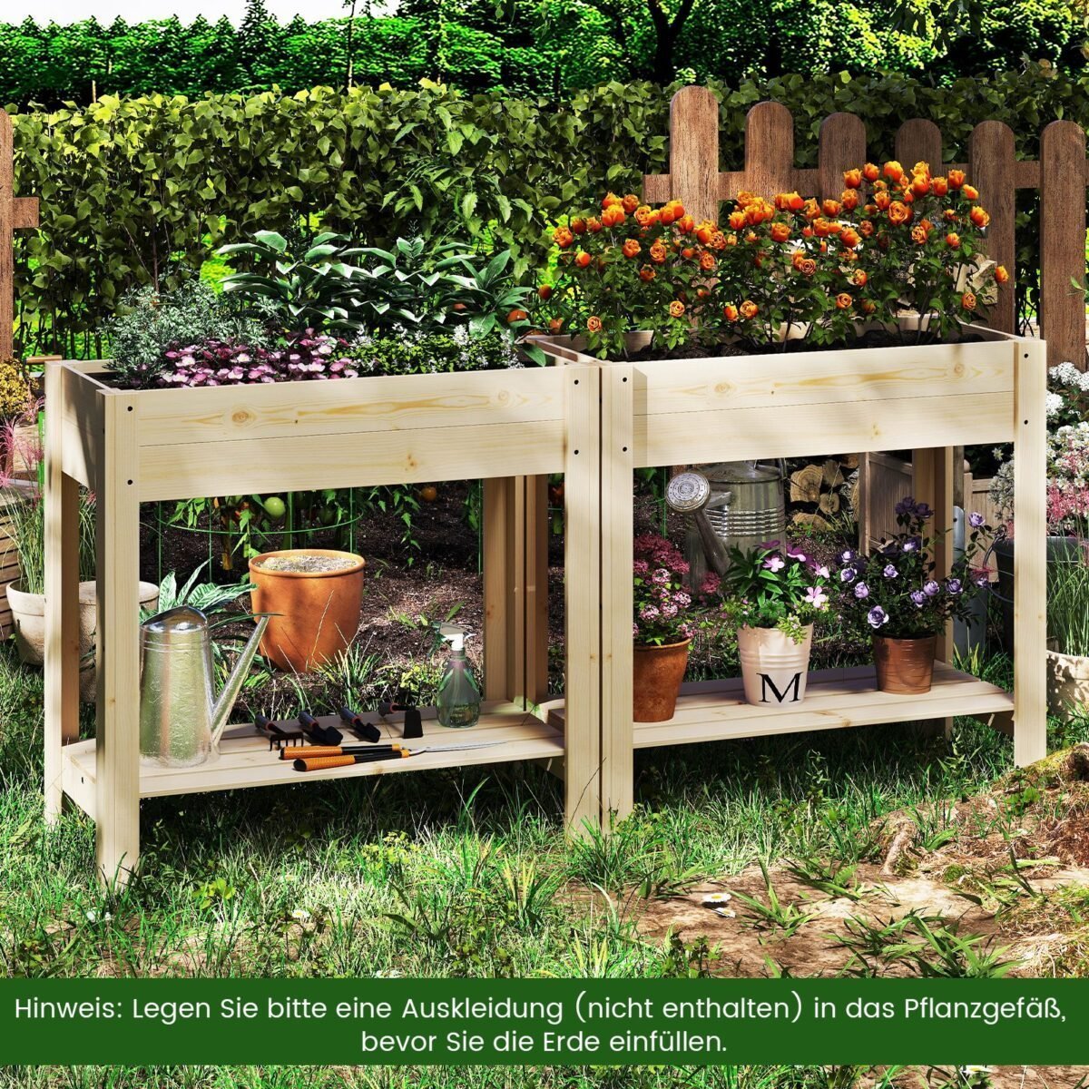 Pakeltas medinės daržo lysvės modulis su lentyna (Natūrali)