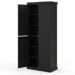 Aukšta sandėliavimo spintelė su 4 durelėmis ir 6 lentynomis (Juoda)