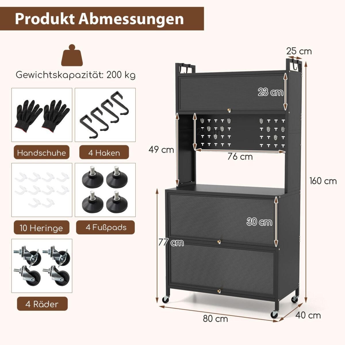 Virtuvinė spintelė su ratukais ir pertvaromis (Juoda)