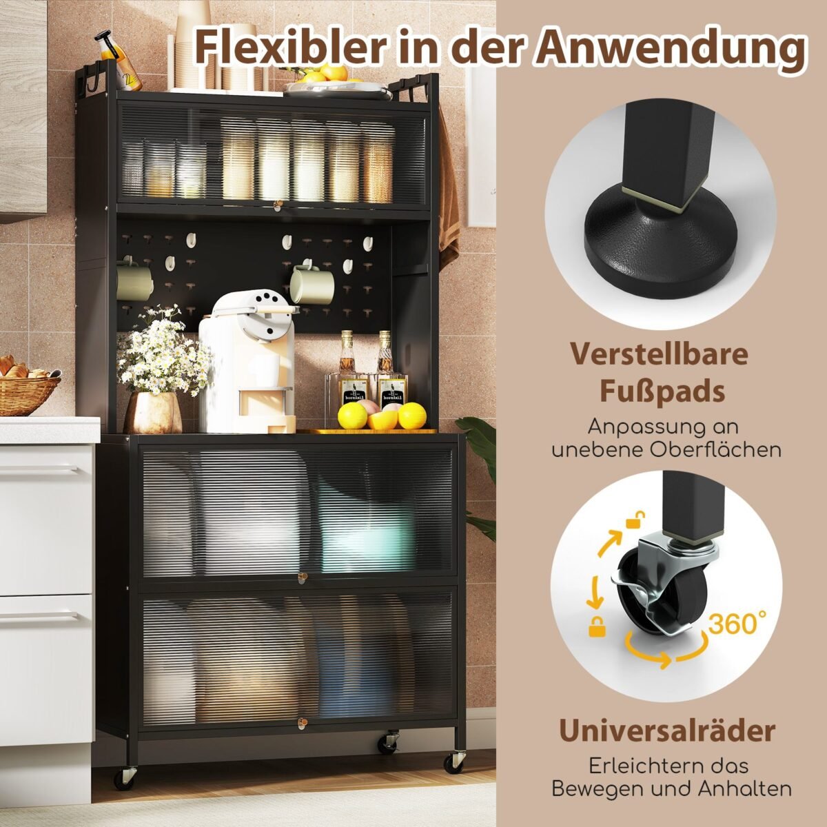 Virtuvinė spintelė su ratukais ir pertvaromis (Juoda)