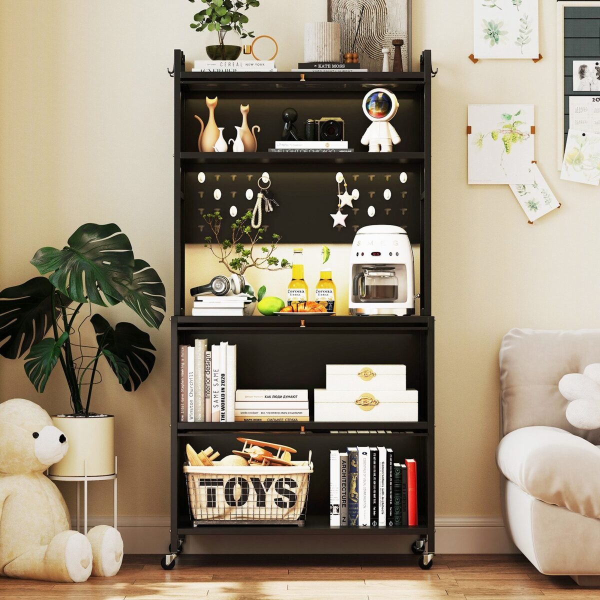 Virtuvinė spintelė su ratukais ir pertvaromis (Juoda)