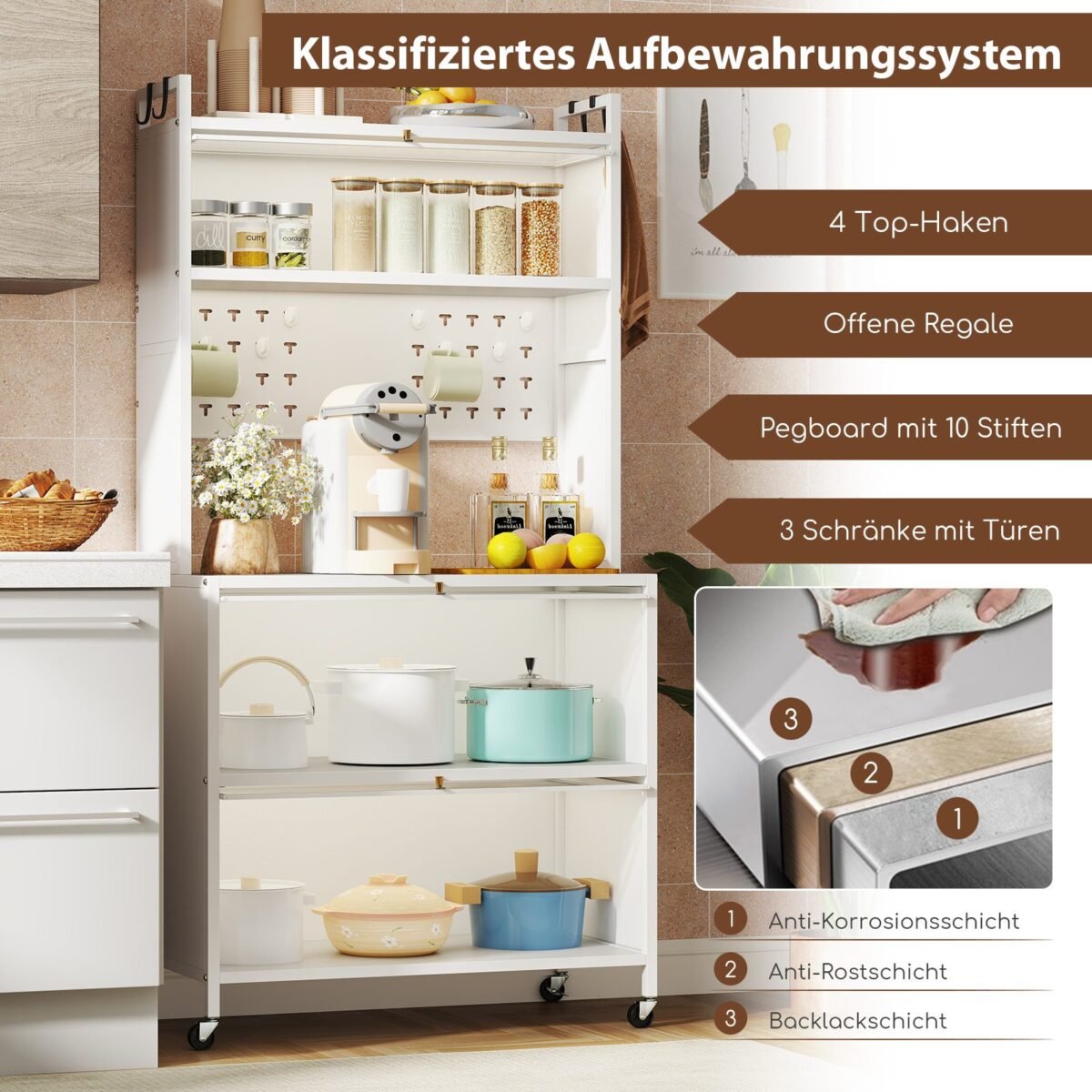 Virtuvinė spintelė su ratukais ir durelėmis 80 x 40 x 160 cm (Balta)