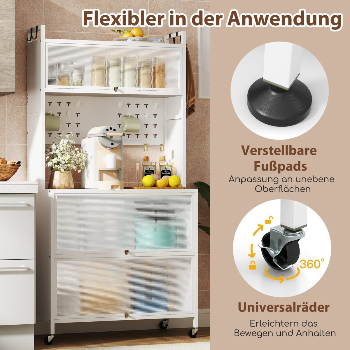 Virtuvinė spintelė su ratukais ir durelėmis 80 x 40 x 160 cm (Balta)