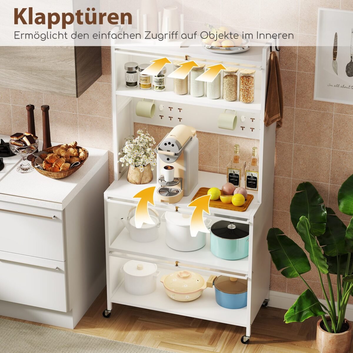 Virtuvinė spintelė su ratukais ir durelėmis 80 x 40 x 160 cm (Balta)