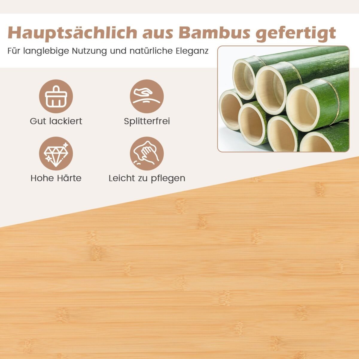 Virtuvės vežimėlis su stalčiais ir spintelėmis bambuko ir medžio masyvo (Natūrali)