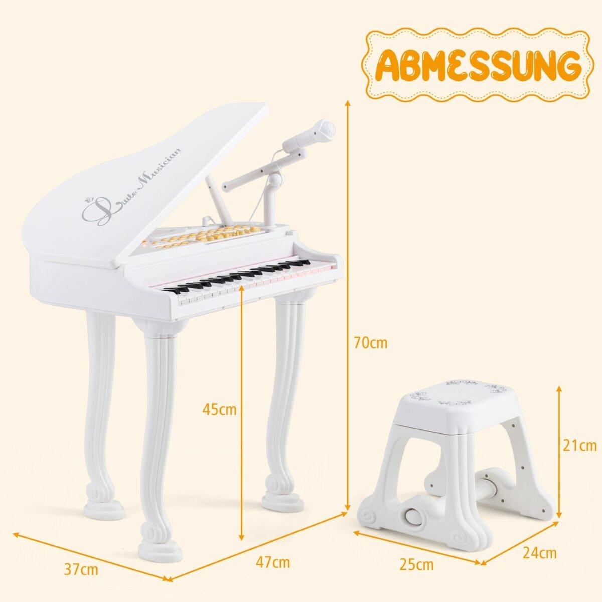 Elektroninis 37 klavišų instrumentas su kėdute (Balta)