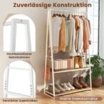 Laisvai pastatoma drabužių kabykla su dviem lentynomis (Natūrali + Balta)