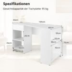 Kampinis rašomasis stalas su stalčiais ir lentynomis (Balta)