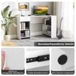 Kampinis rašomasis stalas su stalčiais ir lentynomis (Balta)