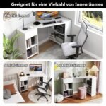 Kampinis rašomasis stalas su stalčiais ir lentynomis (Balta)