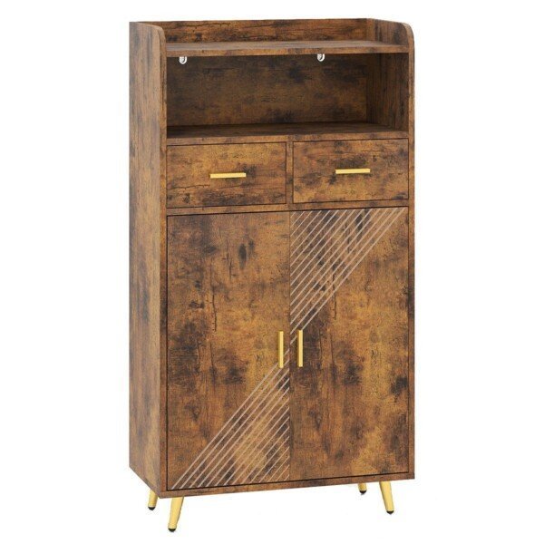 Daugiafunkcė virtuvės spintelė su dvigubomis durelėmis ir reguliuojama lentyna (Ruda)