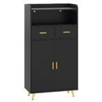 Daugiafunkcė virtuvės spintelė su dvigubomis durimis ir dviem stalčiais (Juoda)