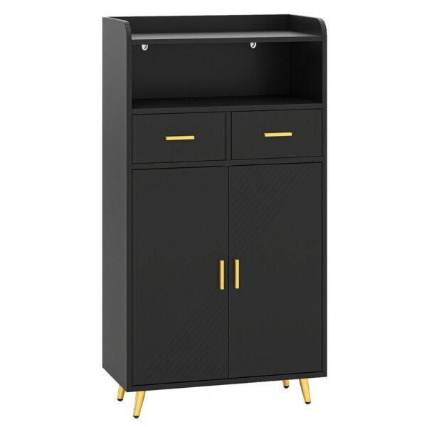 Daugiafunkcė virtuvės spintelė su dvigubomis durimis ir dviem stalčiais (Juoda)