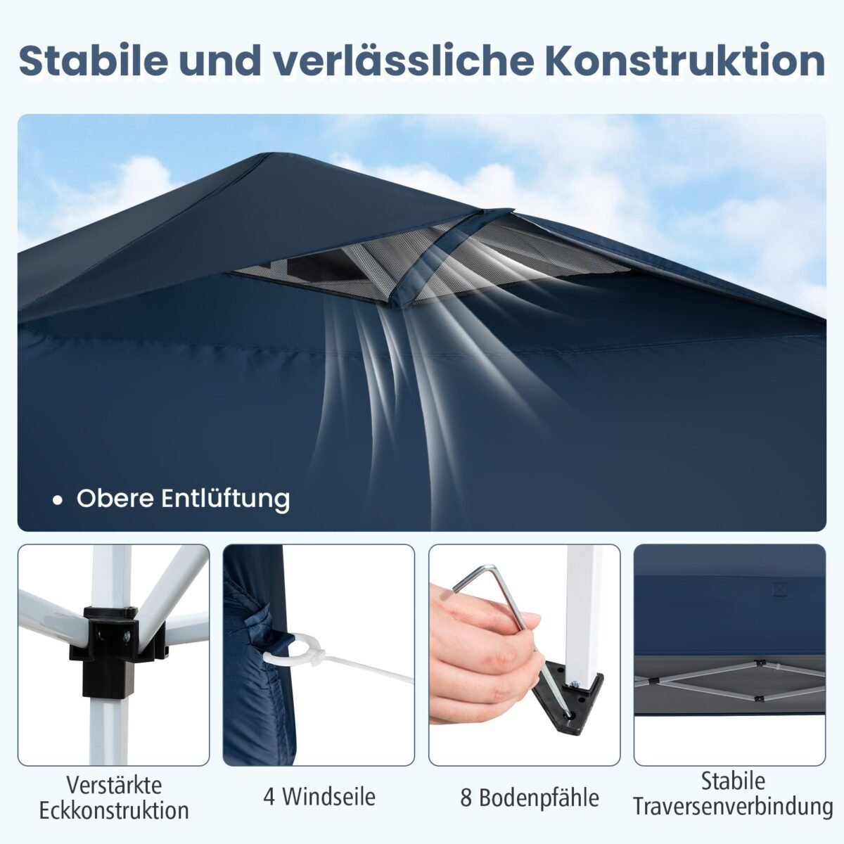 Sulankstoma lauko pavėsinė 3x3m su UV apsauga (Tamsiai mėlyna)