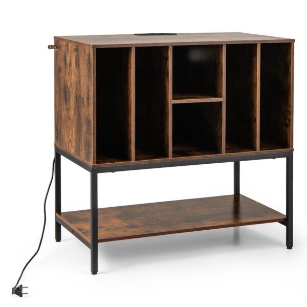 Stovas patefonui su integruota įkrovimo stotele ir vieta vinilinėms plokštelėms laikyti (Kavos)