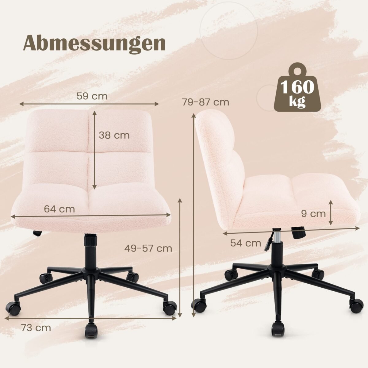 Biuro kėdė su ratukais ir plačia sėdimąja dalimi (Rožinė)