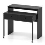 Ištraukiamasis rašomasis stalas su dviem stalčiais ir ratukais (Juoda)